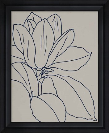 Framed Magnolia Line Drawing v2 Gray Crop Print