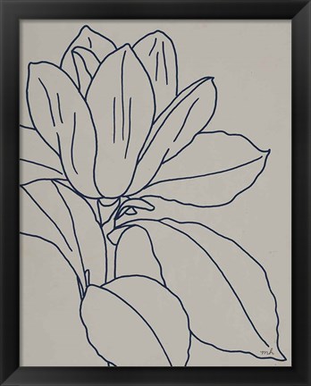 Framed Magnolia Line Drawing v2 Gray Crop Print