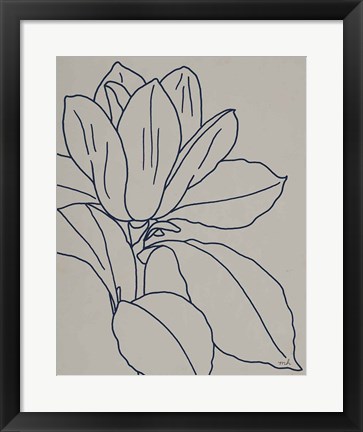 Framed Magnolia Line Drawing v2 Gray Crop Print