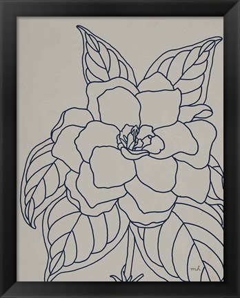 Framed Gardenia Line Drawing Gray Crop Print