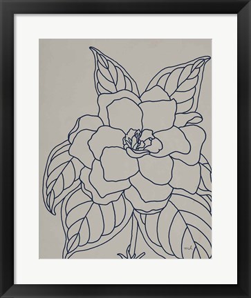 Framed Gardenia Line Drawing Gray Crop Print