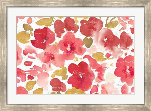 Framed Floral Flow I Red Gold Print