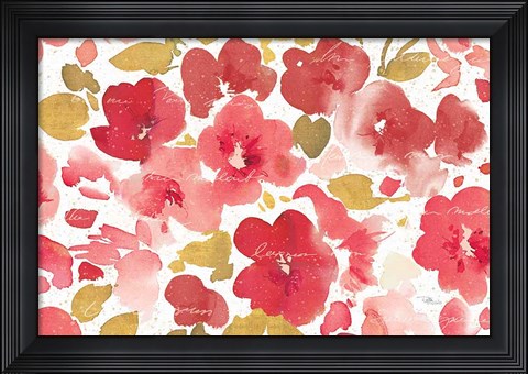 Framed Floral Flow I Red Gold Print