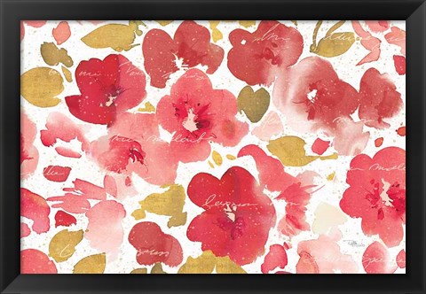 Framed Floral Flow I Red Gold Print