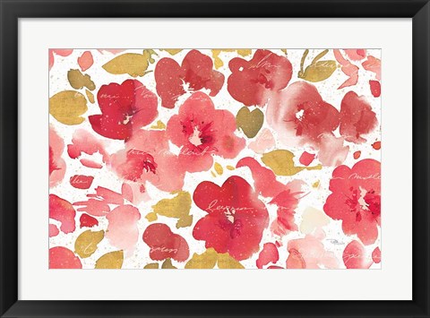 Framed Floral Flow I Red Gold Print