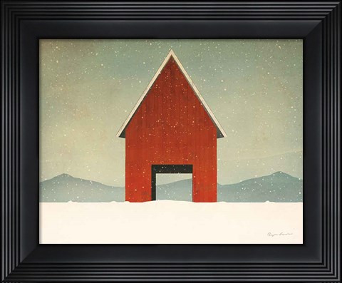 Framed Red Barn Winter Print