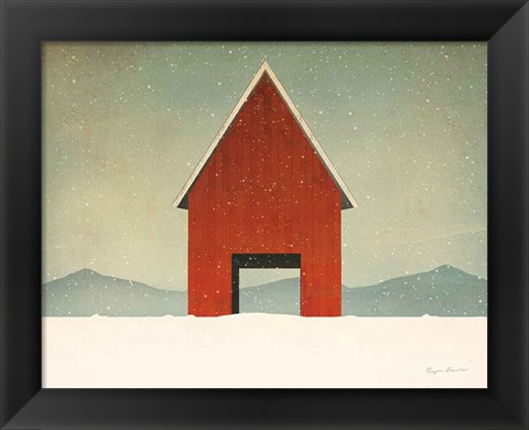 Framed Red Barn Winter Print