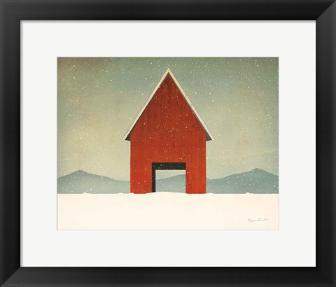 Framed Red Barn Winter Print