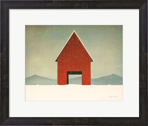 Framed Red Barn Winter Print