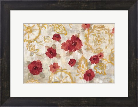 Framed Elegant Fresco Red Gold Print