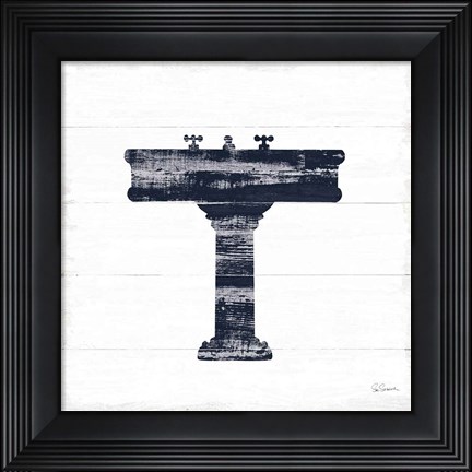 Framed Shiplap Bath II Navy Print