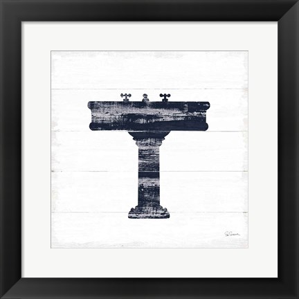 Framed Shiplap Bath II Navy Print