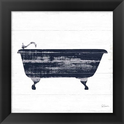 Framed Shiplap Bath I Navy Print