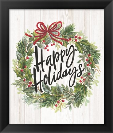 Framed Happy Holidays Wreath Print