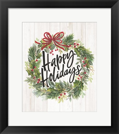 Framed Happy Holidays Wreath Print