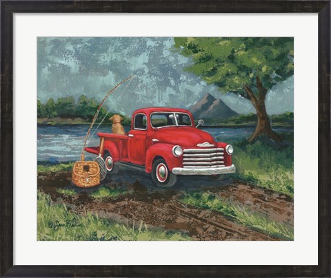 Framed Red Truck Fishing Buddy Print