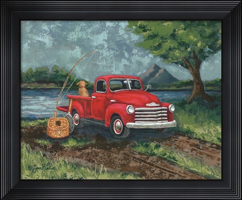 Framed Red Truck Fishing Buddy Print