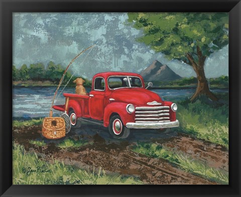 Framed Red Truck Fishing Buddy Print