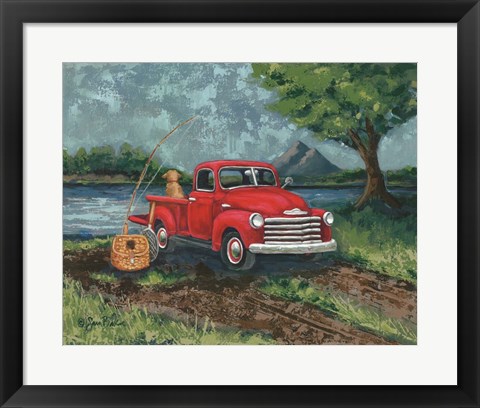 Framed Red Truck Fishing Buddy Print