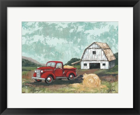 Framed Red Truck at the Barn Print