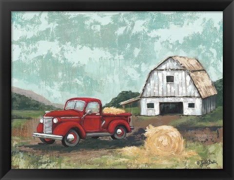 Framed Red Truck at the Barn Print