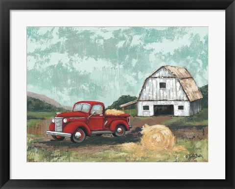 Framed Red Truck at the Barn Print