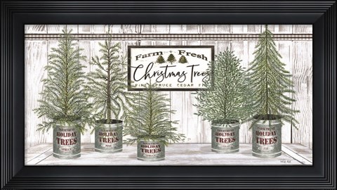 Framed Galvanized Pots White Christmas Trees II Print