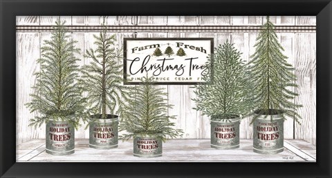 Framed Galvanized Pots White Christmas Trees II Print