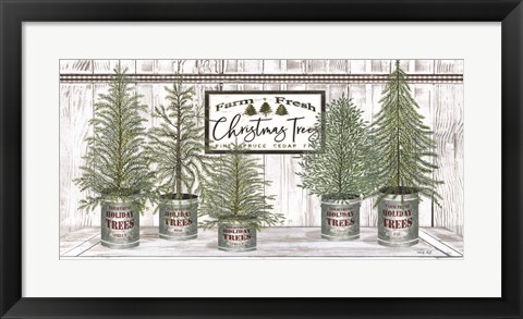 Framed Galvanized Pots White Christmas Trees II Print