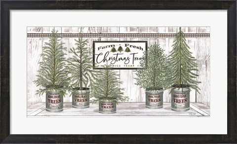 Framed Galvanized Pots White Christmas Trees II Print