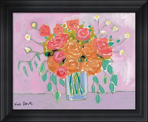 Framed Tea Roses on Lavender Print