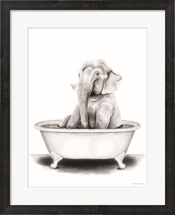 Framed Elephant in Tub Print