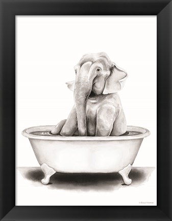 Framed Elephant in Tub Print