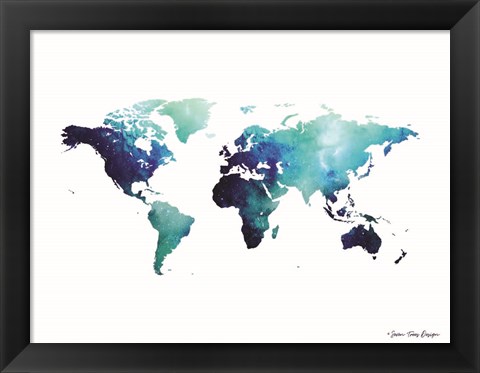 Framed Blue Space World Map Print