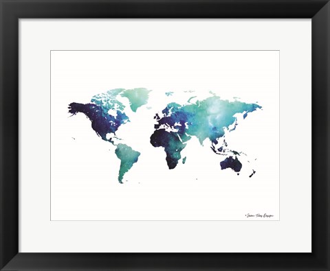 Framed Blue Space World Map Print