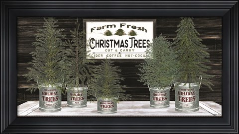 Framed Galvanized Pots Christmas Trees II Print