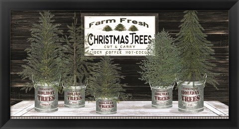 Framed Galvanized Pots Christmas Trees II Print