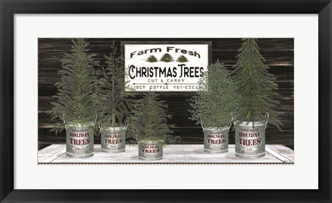 Framed Galvanized Pots Christmas Trees II Print