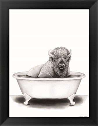 Framed Bison in Tub Print