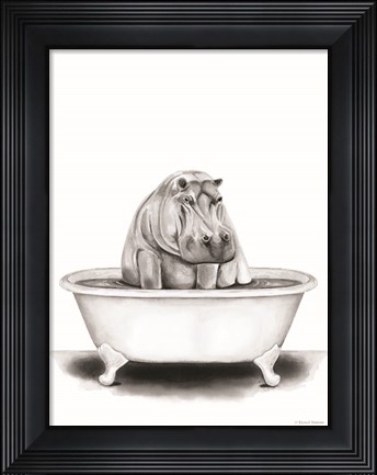 Framed Hippo in Tub Print