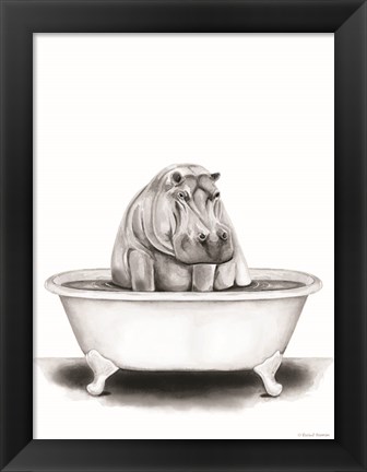 Framed Hippo in Tub Print
