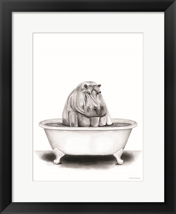 Framed Hippo in Tub Print