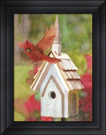 Framed Cardinal Bird House Print