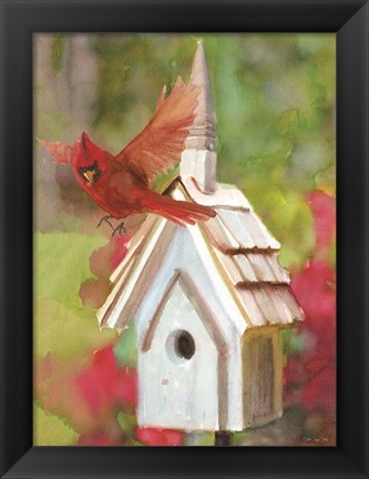 Framed Cardinal Bird House Print