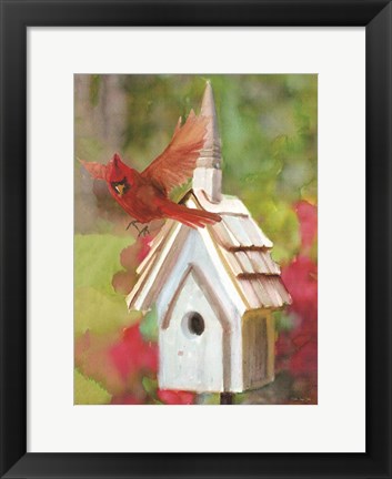 Framed Cardinal Bird House Print