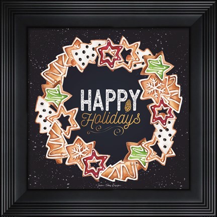 Framed Gingerbread Happy Holidays Wreath Print