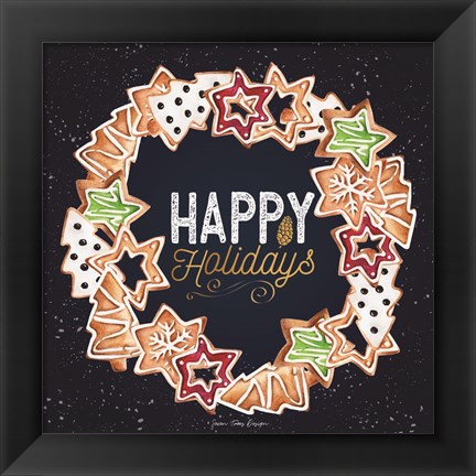 Framed Gingerbread Happy Holidays Wreath Print