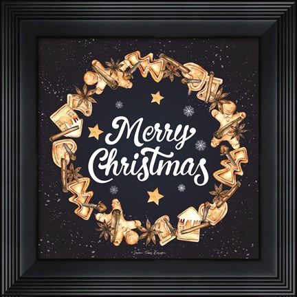 Framed Gingerbread Merry Christmas Wreath Print