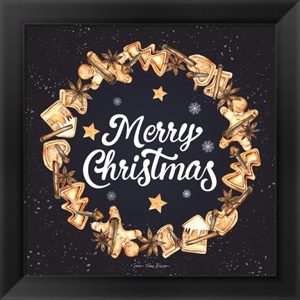 Framed Gingerbread Merry Christmas Wreath Print