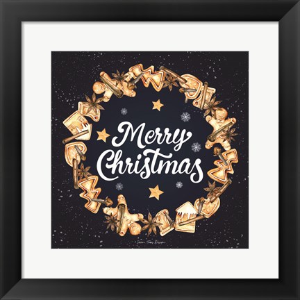 Framed Gingerbread Merry Christmas Wreath Print